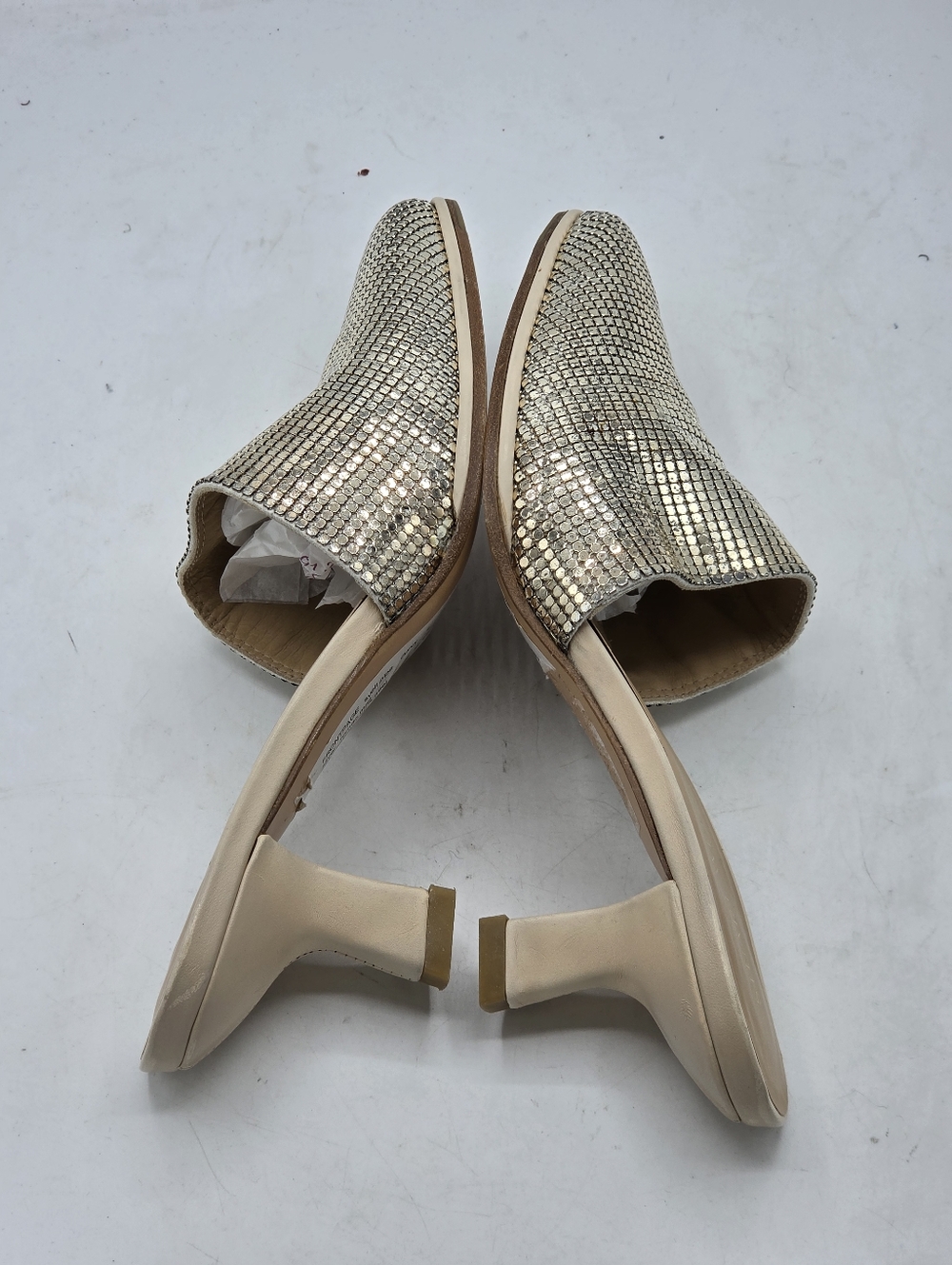 Stuart Weitzman Svelt Pipe "Roman Mail" Metallic Mules Size 6 M - Picture 4 of 16